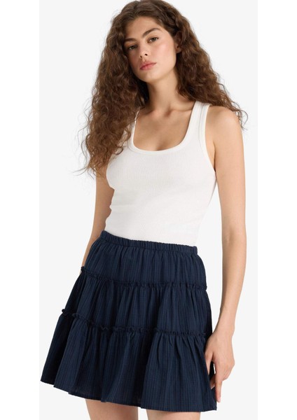 Coool Yüksek Bel Penye Astar Keten Görünümlü Mini Etek F7231AX25HS