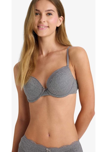 Dantel Detaylı Kaplı Pedsiz Balenli Tişört Bra F6142AX25WN