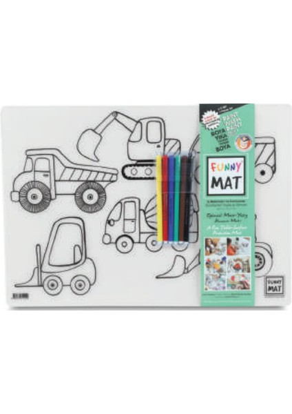 Funny Mat - Iş Makineleri ve Taşıtlar 6'lı Kalem Hediyeli 30 x 40 cm