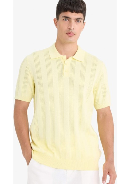 %100 Pamuk Polo Yaka Kısa Kollu Triko Tişört F7133AX25SM