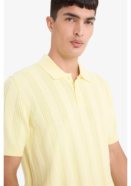 %100 Pamuk Polo Yaka Kısa Kollu Triko Tişört F7133AX25SM