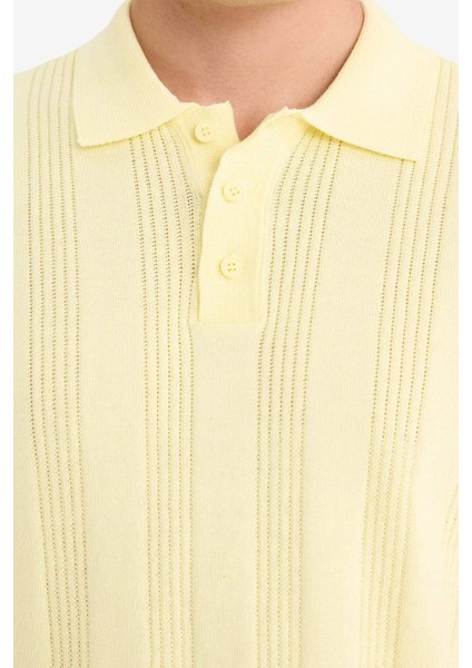 %100 Pamuk Polo Yaka Kısa Kollu Triko Tişört F7133AX25SM