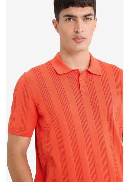 %100 Pamuk Polo Yaka Kısa Kollu Triko Tişört F7133AX25SM