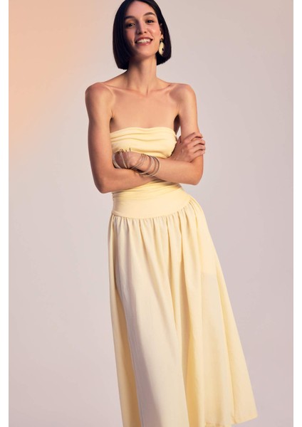 Straplez Poplin Midi Elbise F7247AX25SM