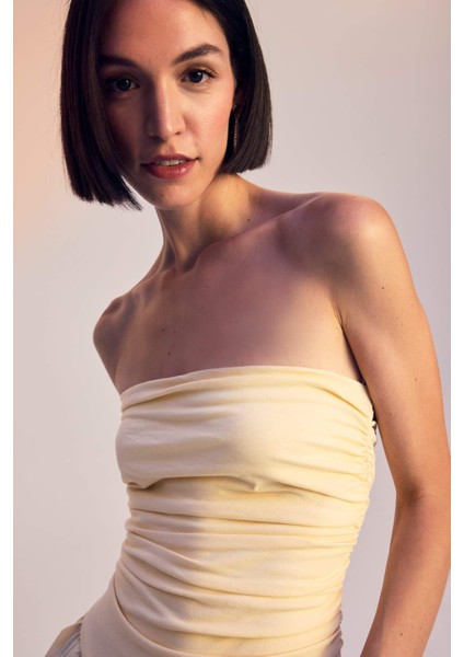 Straplez Poplin Midi Elbise F7247AX25SM