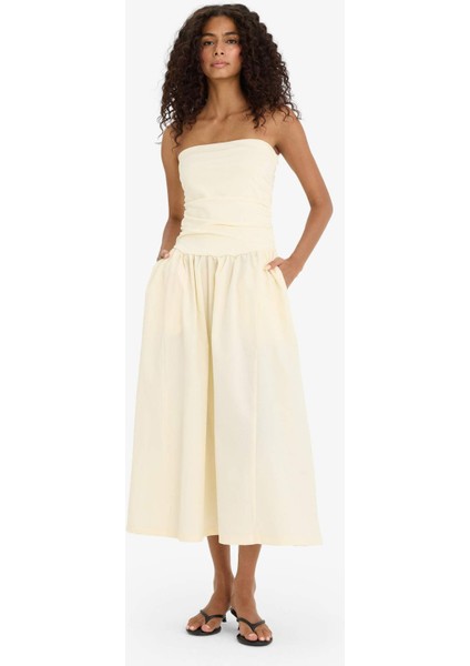 Straplez Poplin Midi Elbise F7247AX25SM