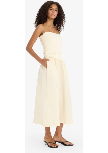 Straplez Poplin Midi Elbise F7247AX25SM