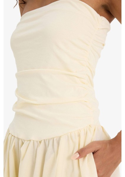 Straplez Poplin Midi Elbise F7247AX25SM