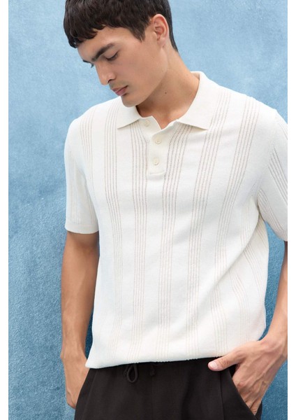 %100 Pamuk Polo Yaka Kısa Kollu Triko Tişört F7133AX25SM