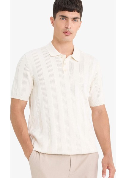 %100 Pamuk Polo Yaka Kısa Kollu Triko Tişört F7133AX25SM