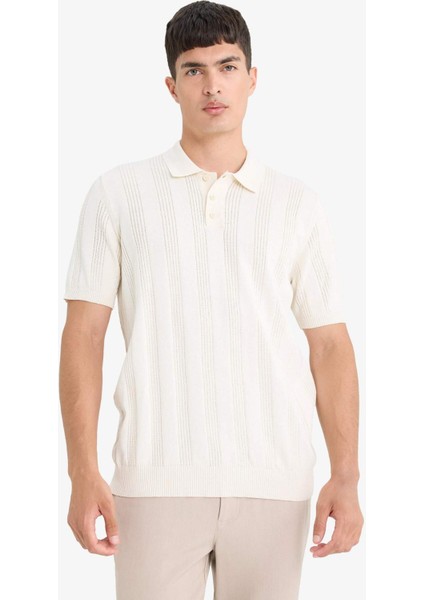 %100 Pamuk Polo Yaka Kısa Kollu Triko Tişört F7133AX25SM