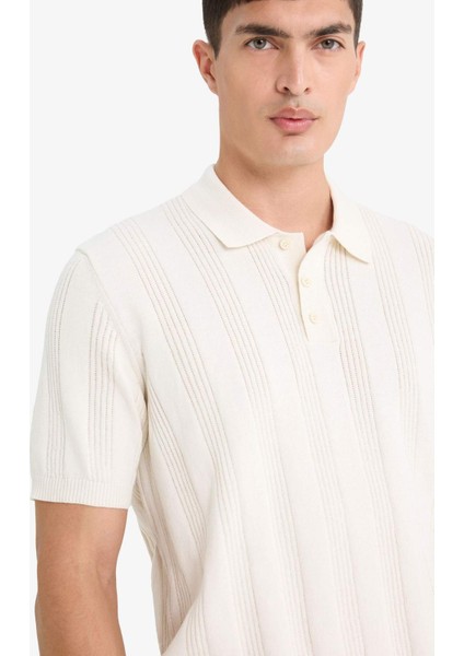 %100 Pamuk Polo Yaka Kısa Kollu Triko Tişört F7133AX25SM