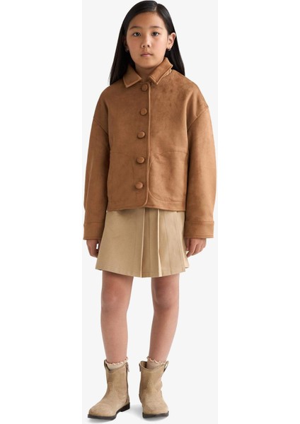 Kız Çocuk Ceket Yaka Düğmeli Süet Mont F7148A825AU