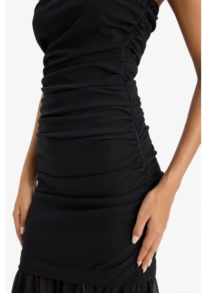 Straplez Şifon Siyah Midi Elbise F7249AX25SM