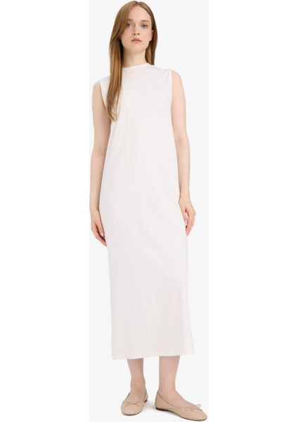 Regular Fit Yarım Balıkçı Yaka Basic Düz Kolsuz Maxi Elbise D4898AX25HS