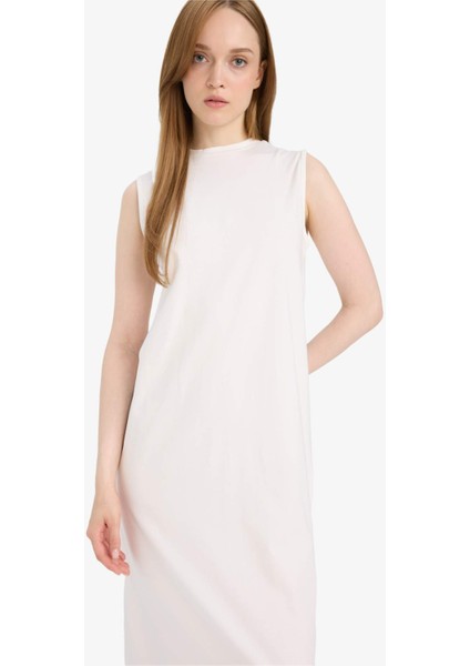 Regular Fit Yarım Balıkçı Yaka Basic Düz Kolsuz Maxi Elbise D4898AX25HS