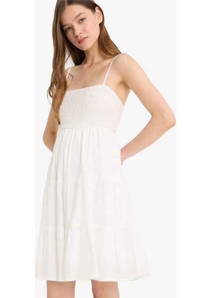 Coool Kare Yaka Krinkıl Kumaş Askılı Mini Elbise F7225AX25SM