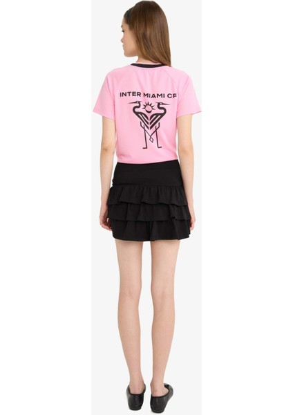 Coool Normal Bel Volanlı Penye Astar Penye Siyah Mini Etek F7179AX25SM