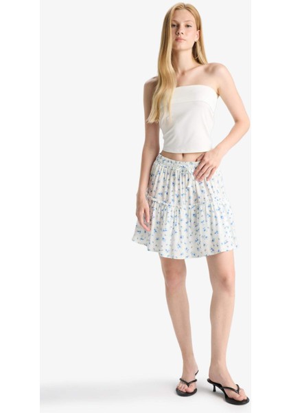 Coool Çiçek Desenli Yüksek Bel Penye Astar Krinkıl Viskon Mini Etek F7223AX25HS