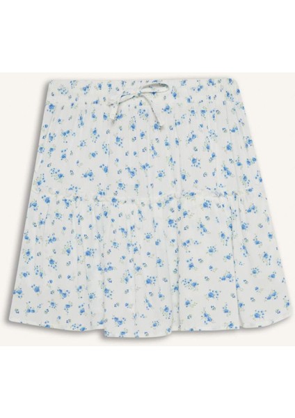 Coool Çiçek Desenli Yüksek Bel Penye Astar Krinkıl Viskon Mini Etek F7223AX25HS