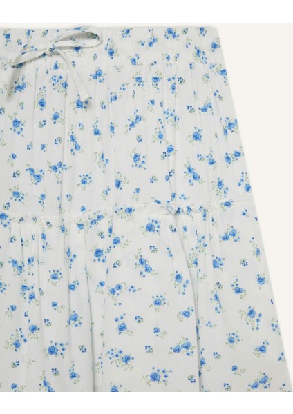 Coool Çiçek Desenli Yüksek Bel Penye Astar Krinkıl Viskon Mini Etek F7223AX25HS