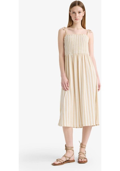 Coool Çizgili Bürümcük Askılı Midi Elbise F7159AX25SM