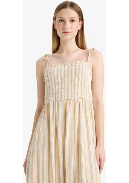 Coool Çizgili Bürümcük Askılı Midi Elbise F7159AX25SM