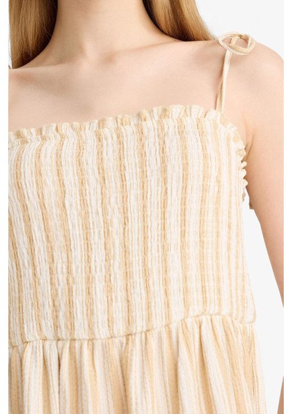 Coool Çizgili Bürümcük Askılı Midi Elbise F7159AX25SM