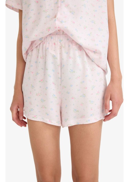 Regular Fit Pijama Takımı Kısa Kollu Viskon Üst Şort-Fall in Love F6986AX25AU