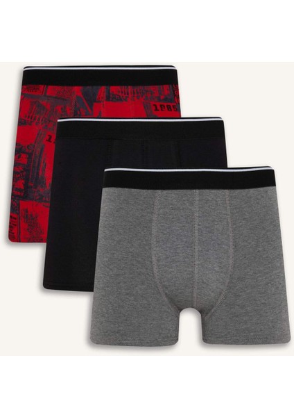 Regular Fit Retro Desenli 3'lü Boxer