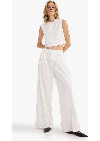 Wide Leg Çift Cepli Yüksek Bel Geniş Paça Pantolon F7341AX25AU