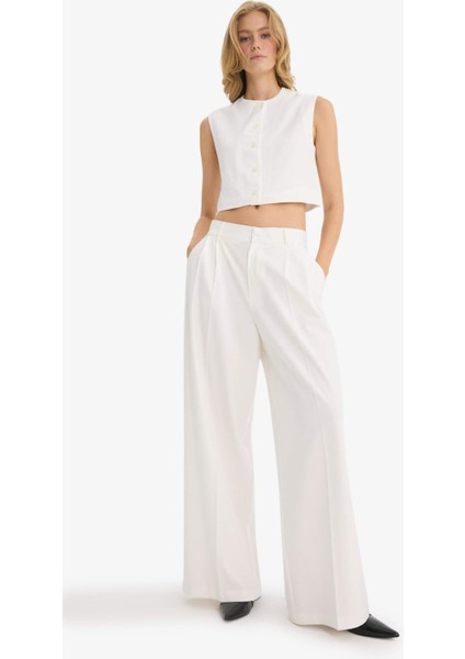 Wide Leg Çift Cepli Yüksek Bel Geniş Paça Pantolon F7341AX25AU