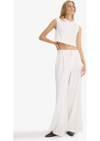 Wide Leg Çift Cepli Yüksek Bel Geniş Paça Pantolon F7341AX25AU