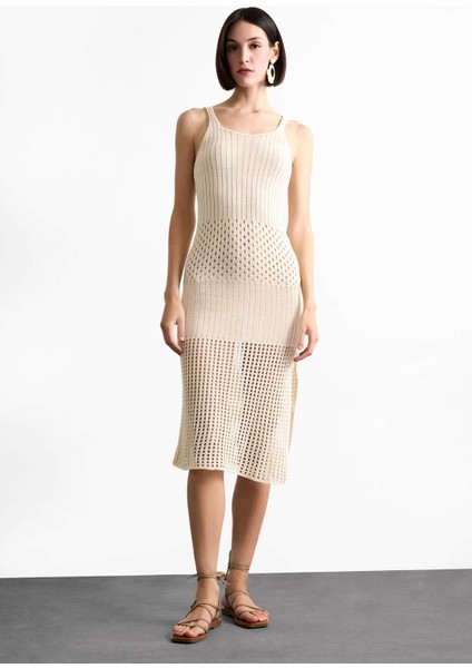 Askılı Kroşe Triko Midi Plaj Elbisesi F7449AX25SM