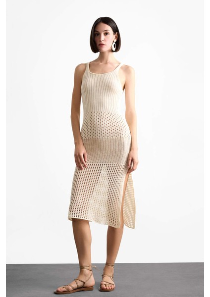 Askılı Kroşe Triko Midi Plaj Elbisesi F7449AX25SM