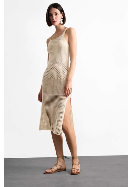 Askılı Kroşe Triko Midi Plaj Elbisesi F7449AX25SM