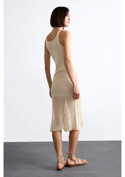 Askılı Kroşe Triko Midi Plaj Elbisesi F7449AX25SM