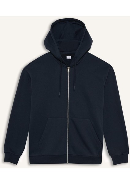 Comfort Fit Kapüşonlu İçi Yumuşak Tüylü Basic Düz Cepli Kalın Fermuarlı Sweatshirt D7599AX25AU