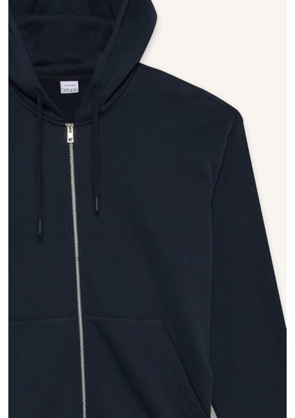 Comfort Fit Kapüşonlu İçi Yumuşak Tüylü Basic Düz Cepli Kalın Fermuarlı Sweatshirt D7599AX25AU