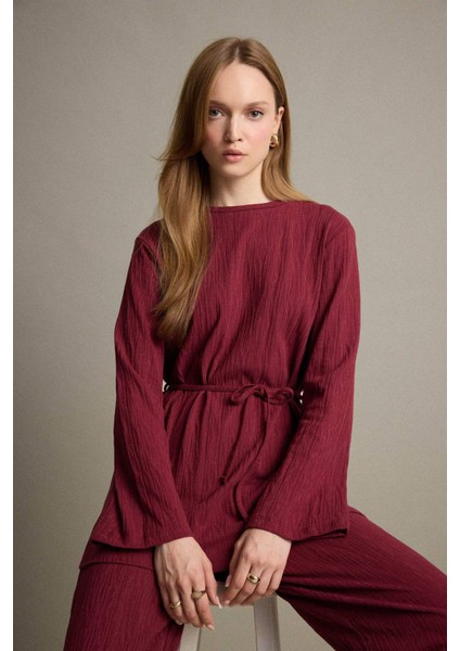 Regular Fit Bisiklet Yaka Bağlamalı Uzun Kollu Tunik F5369AX25AU