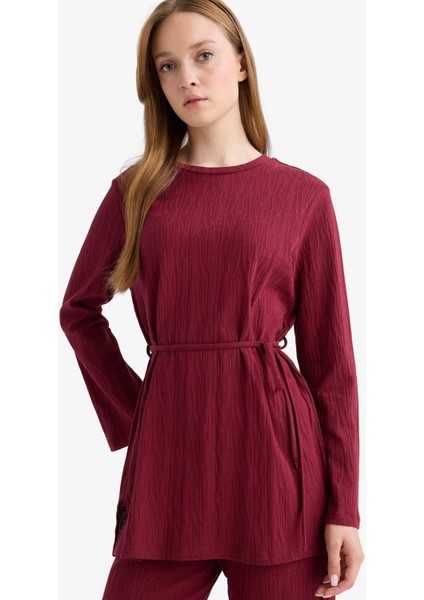 Regular Fit Bisiklet Yaka Bağlamalı Uzun Kollu Tunik F5369AX25AU