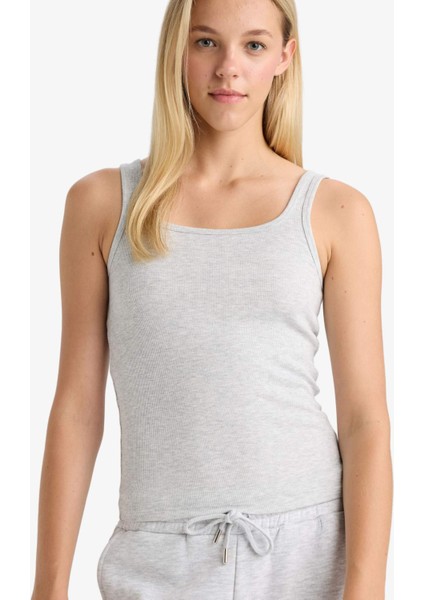 Slim Fit Dar Kesim Basic Düz Yuvarlak Yaka Fitilli Kaşkorse Atlet E5540AX25AU