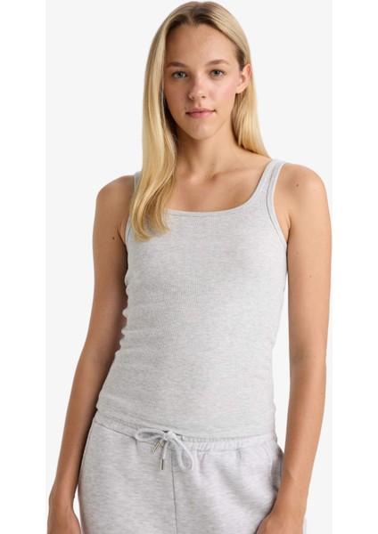 Slim Fit Dar Kesim Basic Düz Yuvarlak Yaka Fitilli Kaşkorse Atlet E5540AX25AU