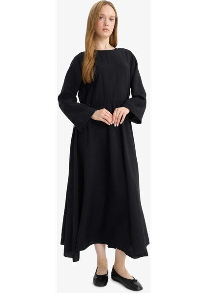 Relax Fit Bisiklet Yaka Uzun Kollu Elbise F3545AX25AU