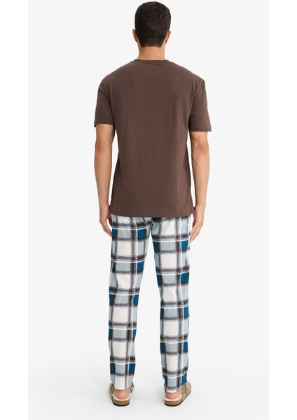 Pijama Takımı Kısa Kollu Üst Kareli Uzun Alt D8213AX25AU