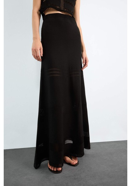 2'li Kroşe Triko Takım Bisiklet Yaka Kolsuz Bluz Beli Lastikli Maxi Etek F7466AX25HS