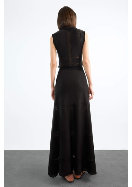 2'li Kroşe Triko Takım Bisiklet Yaka Kolsuz Bluz Beli Lastikli Maxi Etek F7466AX25HS