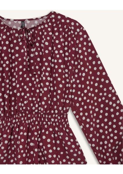 Regular Fit Bisiklet Yaka Puantiyeli Uzun Kollu Bluz E9920AX25AU