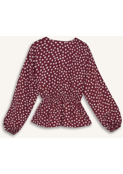 Regular Fit Bisiklet Yaka Puantiyeli Uzun Kollu Bluz E9920AX25AU