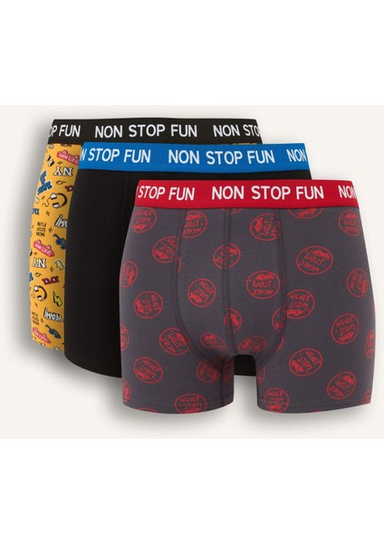 Regular Fit Desenli 3'lü Boxer B4782AX25AU